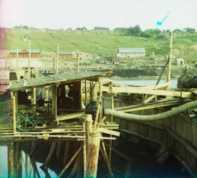 Water Pumps at Kuzminskoe on the Oka River During Construction of a Dam and Lock